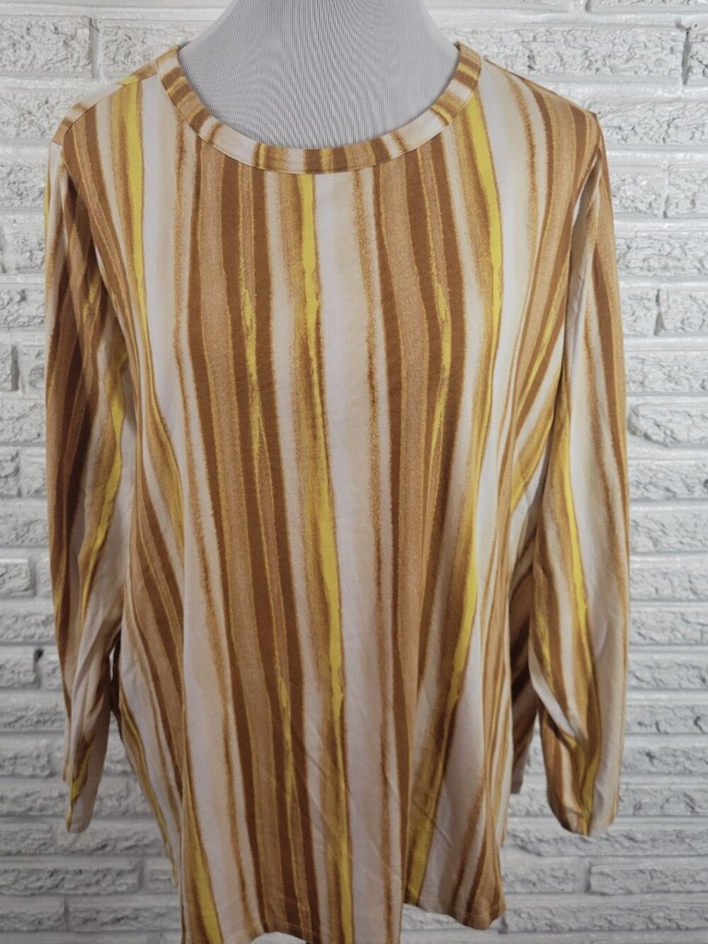 Any Body Womens 2X Cozy‎ Knit Striped Tee Long Sleeve Cotton Blend STR20E